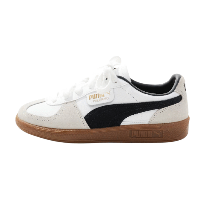 PUMA Palermo Leather Trainers in White & Black - Image 2