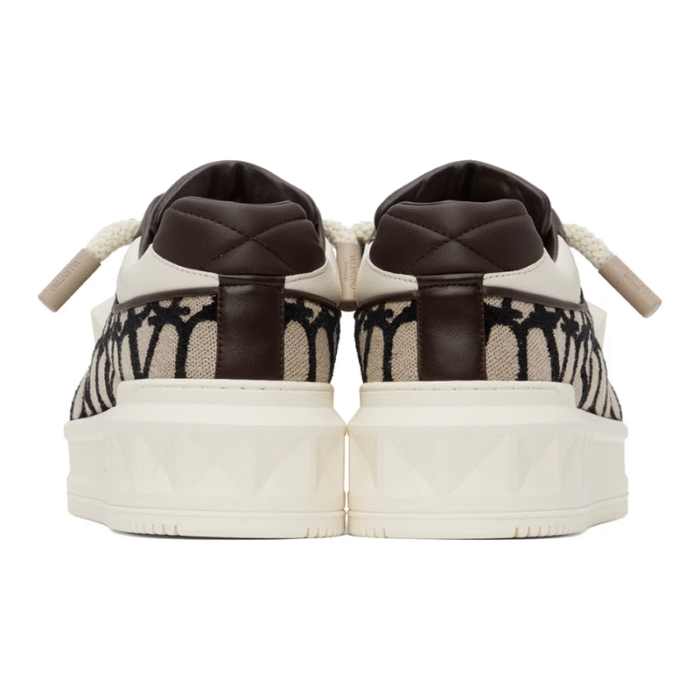 VALENTINO GARAVANI Off-White & Brown One Stud XL Sneakers - Image 4