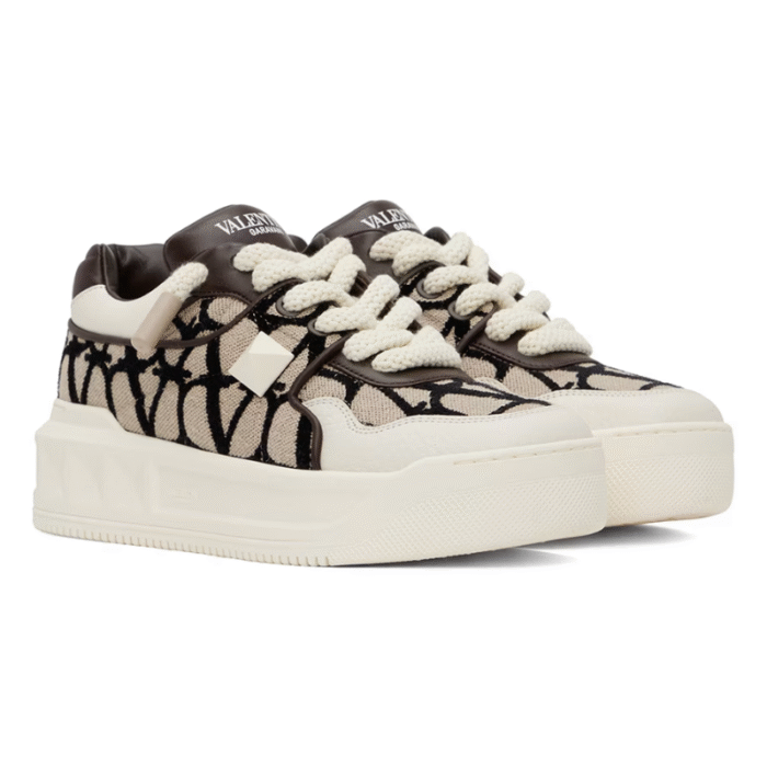 VALENTINO GARAVANI Off-White & Brown One Stud XL Sneakers - Image 3