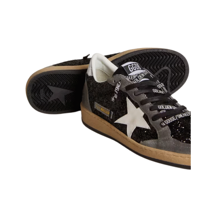 Golden Goose Ball Star sneakers black glitter upper with gray suede inserts - Image 3