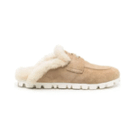 Miu Miu Flat Sabots in Suede & Shearling Beige