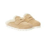 Miu Miu Flat Sabots in Suede & Shearling Beige - Image 4