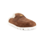 Miu Miu Flat Sabots in Suede & Shearling Brown - Image 3