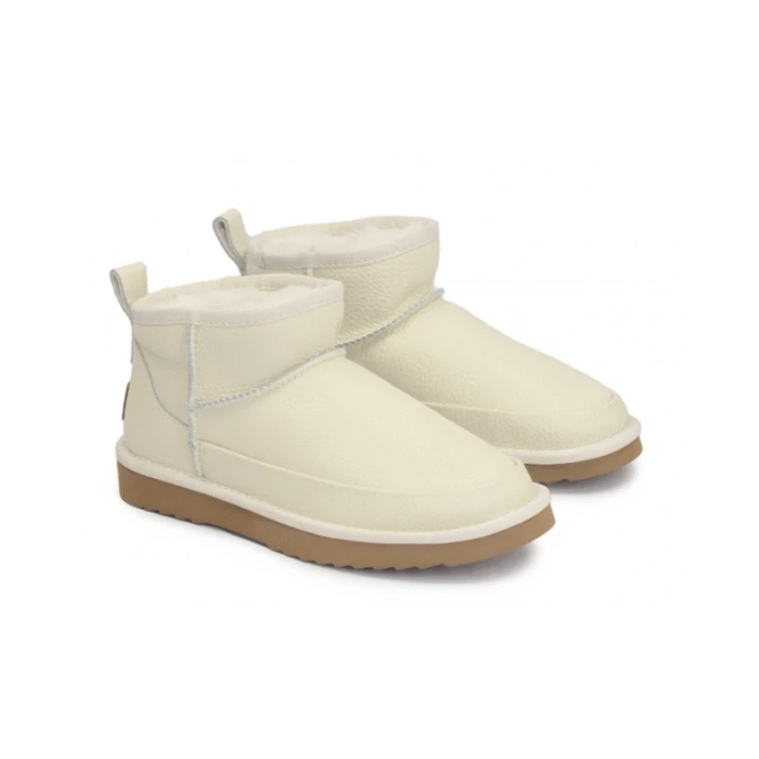 UGG Classic Ultra Mini Platform Leather Boots - White/Cream - Image 3